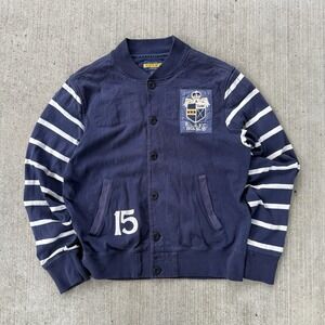 Ralph Lauren Rugby Striped Bomber Sweatshirt Jacket Blue Mens M Vintage